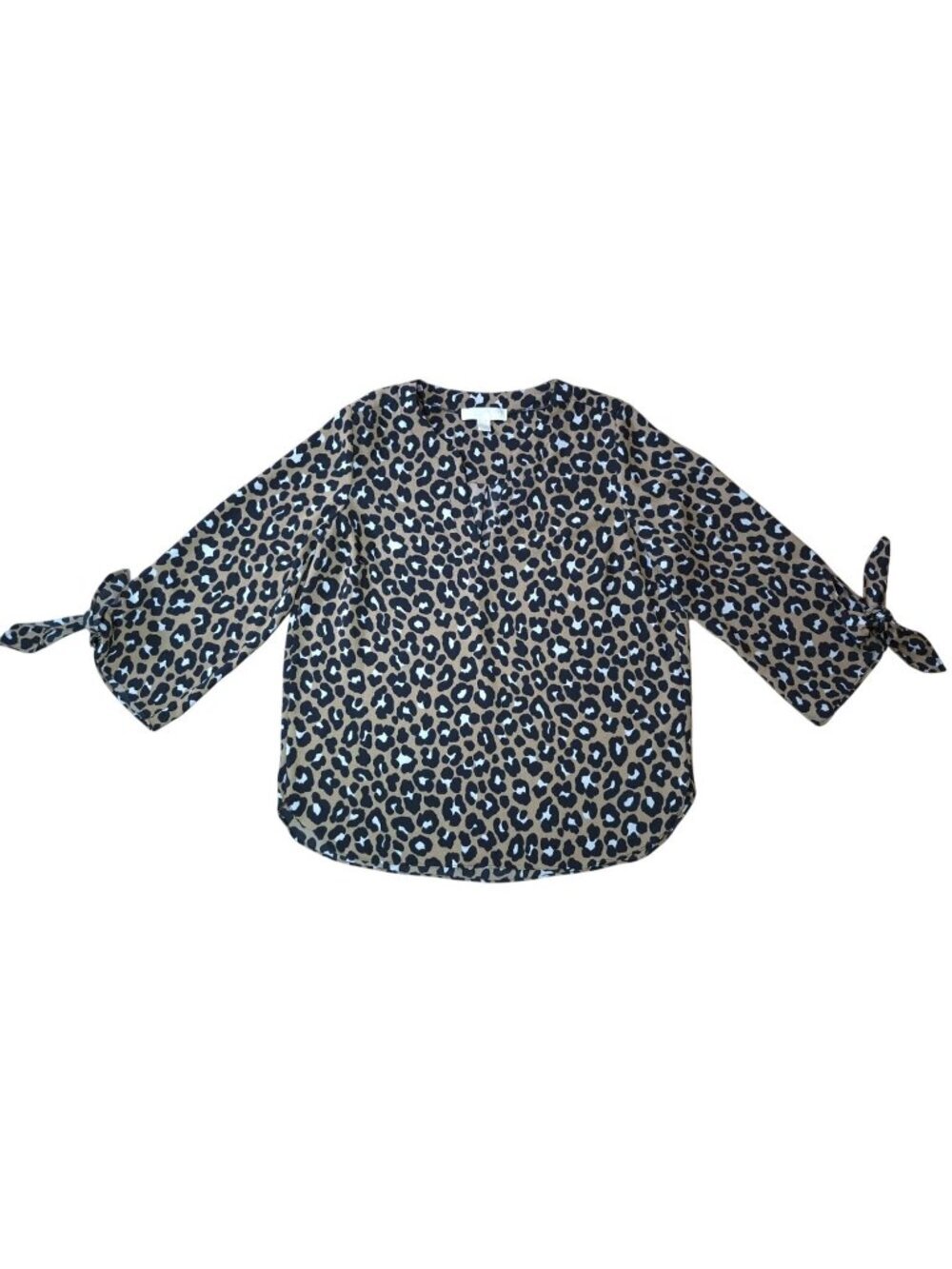 Michael Kors Leopard Print Blouse Tie Sleeve Womens Size M Animal Print Top.